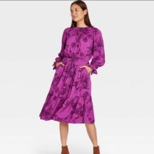 Purple Tiered Long Sleeve Midi Dress